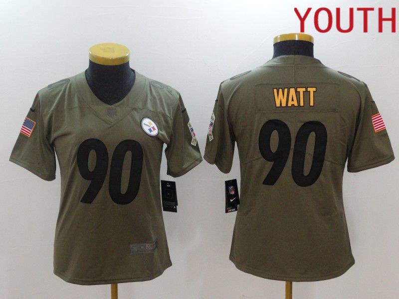 Youth Pittsburgh Steelers #90 Watt black Nike Olive Salute To Service Limited NFL Jersey